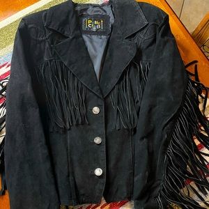 Pelle Club Fringe Black Suede Jacket Size L